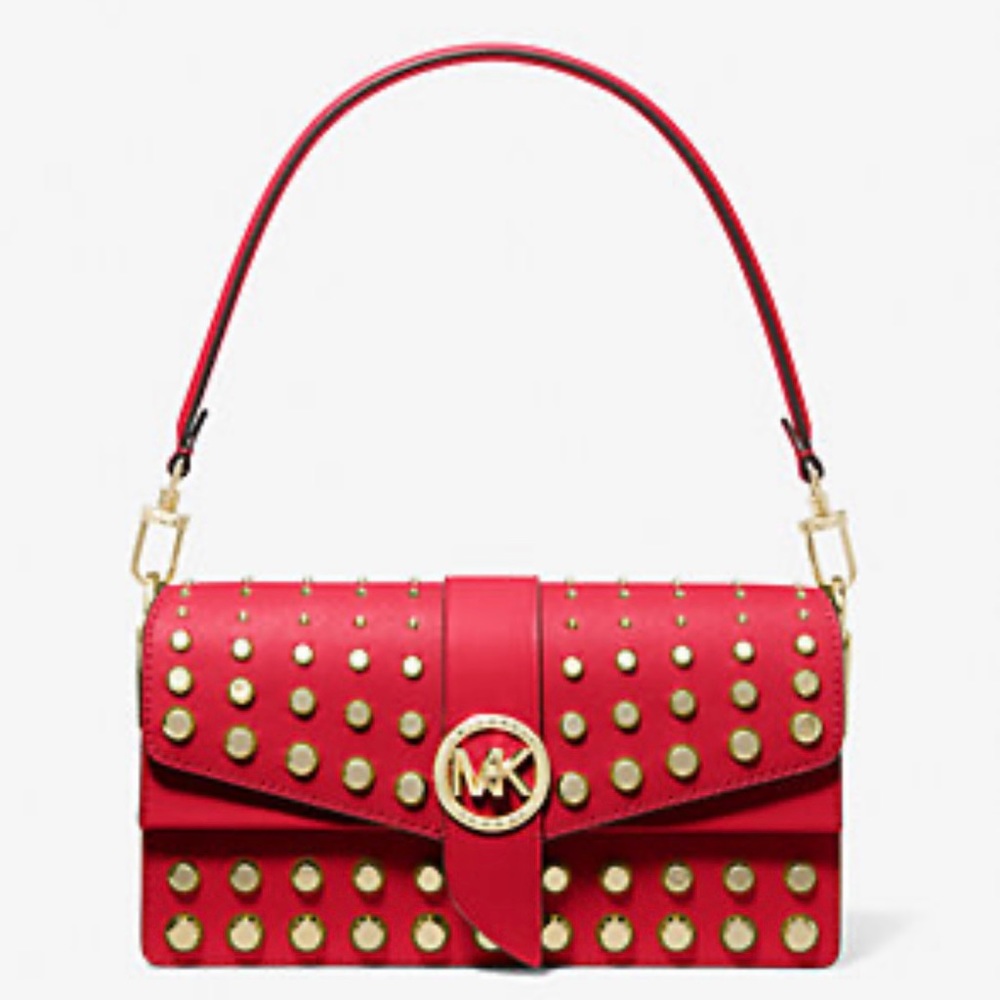 MICHAEL KORS Greenwich Medium Studded Saffiano Leather Convertible Shoulder Bag